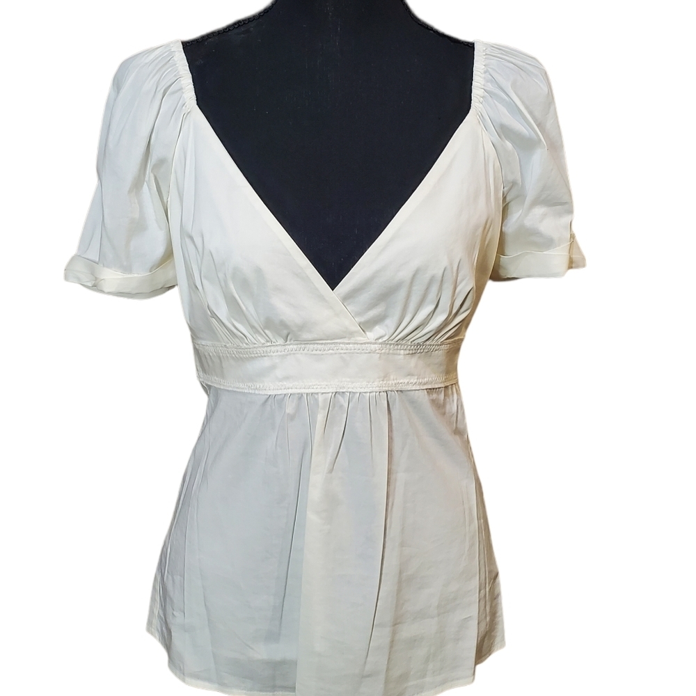 BCBGMaxAzria XS  Off White Puff Sleeve Crop Blouse